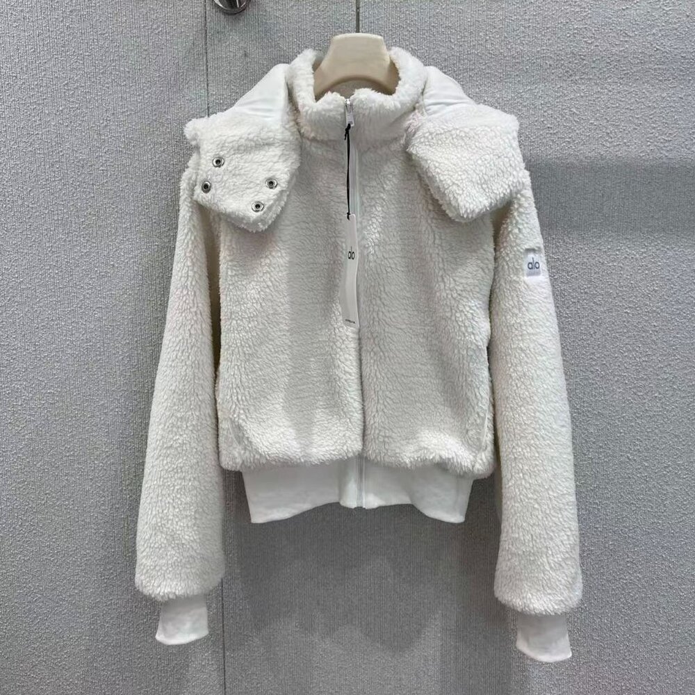 Alo White Lambswool Patchwork Coat, Size S